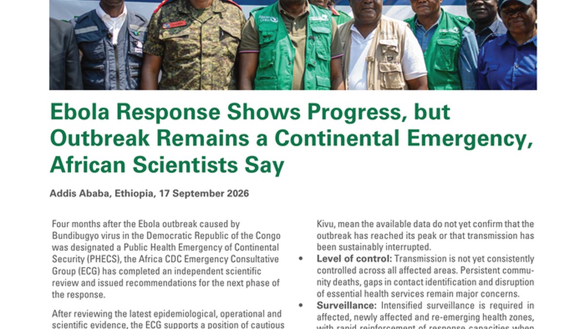 Kooxda Afrika CDC waxay sheegtay in baaritaanka Ebola-ka DRC uu muujiyay horumar, laakiin xaaladdu way adag tahay