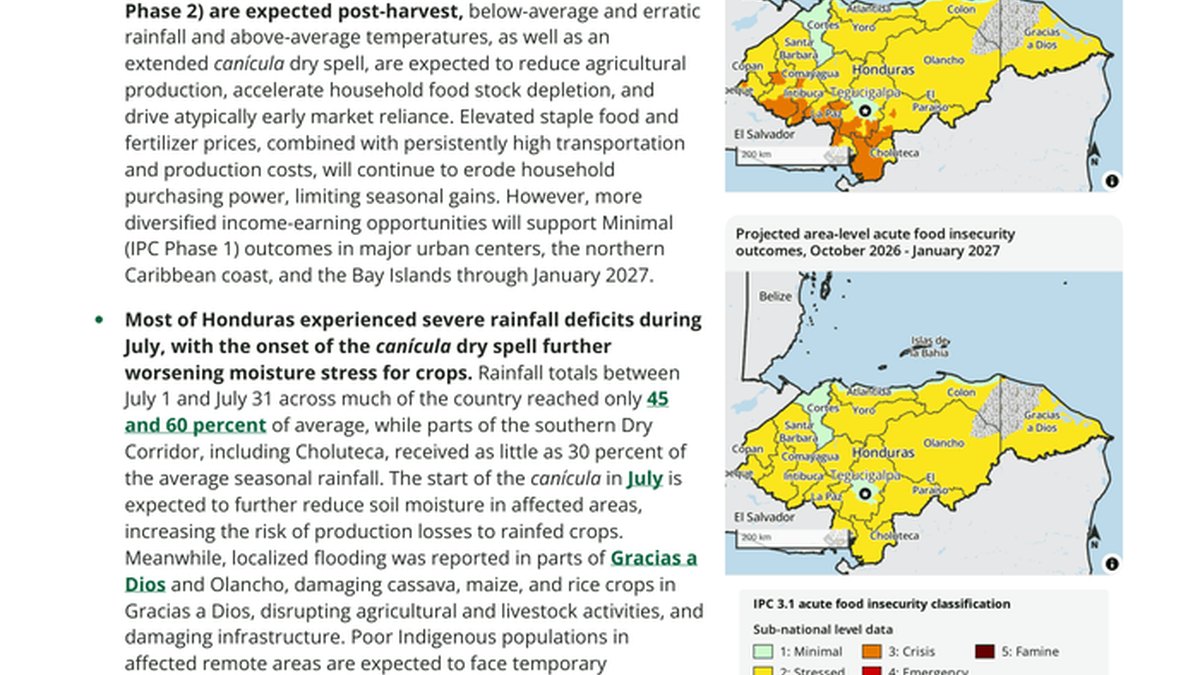 Roob-la'aanta Honduras: Khasaare Beeraha ah oo Reer Galbeedka Dry Corridor Ku Dhacay Julaay 2026
